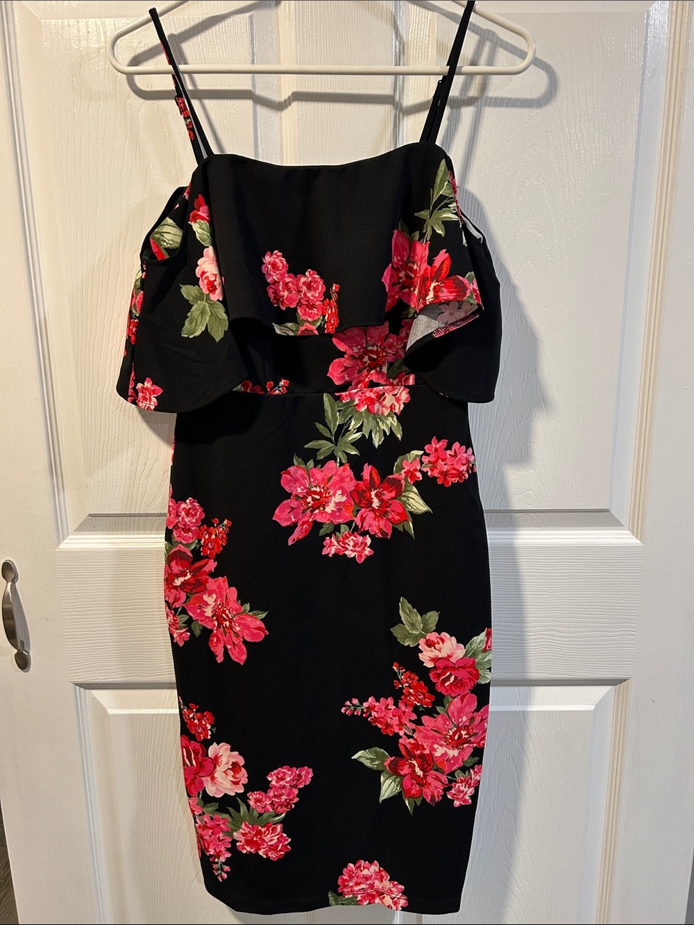 Floral Ruffle Black Pink Mini Dress
